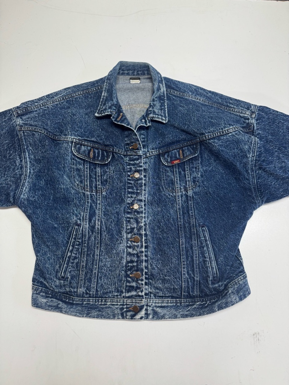 LEE Riders Vintage Baggy Acid Wash Denim Blue Jean Jacket Womens Size Medium USA